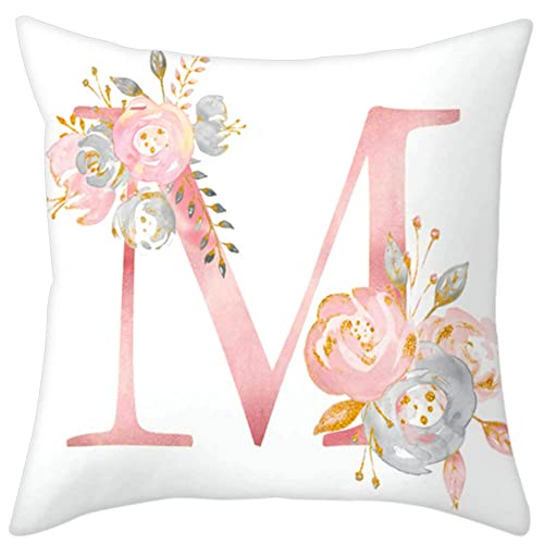 Alphabet Decorative Pillow Covers with Flower Design