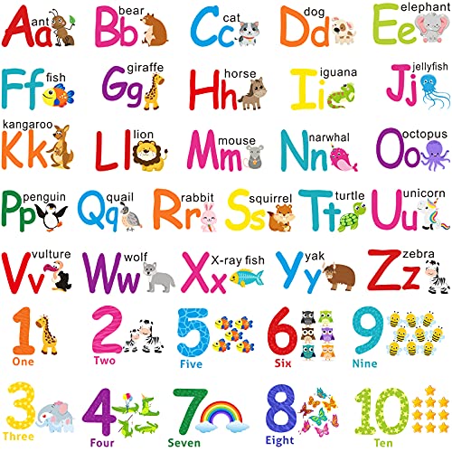 Alphabet Wall Stickers Kids Toddler Decors Animal ABC Stickers Removable Letters Number Decals Girls Boys Nursery Bedroom Living Room