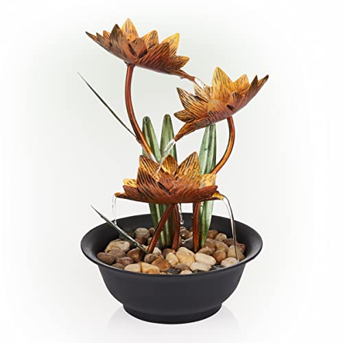 Lotus Flower Tabletop Fountain with Stone-Filled Base" by Alpine