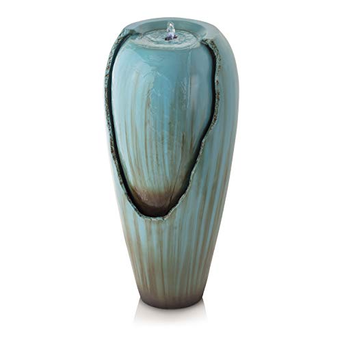 Alpine Corporation 33 Tall Water Jar Fountain with LED Light, Turquoise