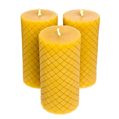 Alternative Imagination Beeswax Pillar Candles, 3 Pack, 20 Hour Burn Time (Yellow)