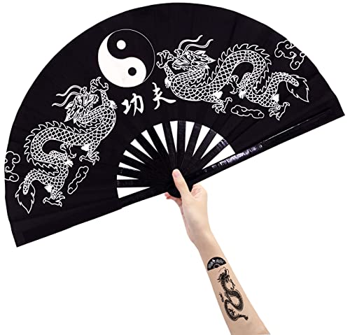 Amajiji Large Rave Hand Fan - Black Dragon