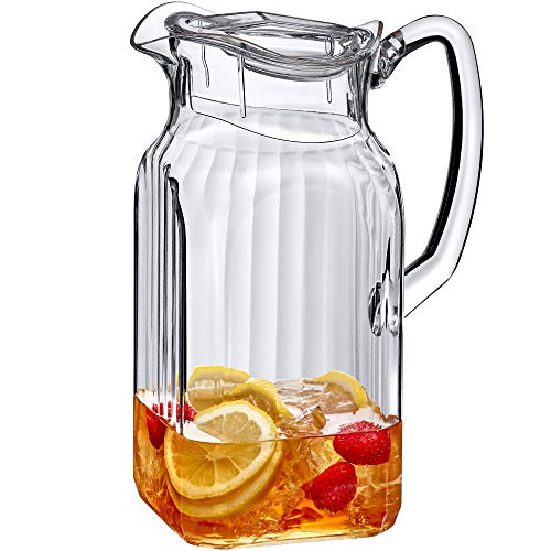 2.0 Liter Clear Glass Pitcher with Handle, Lid and Spout for Water, Iced  Tea, Carafe, Hot or Cold Beverages, Fruit Juice, High-Heat Resistance,  Kitchen and Refrigerator Organization (68 oz)