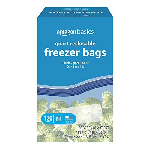 Basics Slider Quart Food Storage Bags, 120 Count (Previously Solimo)  Quart (120 Count)