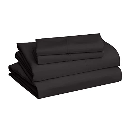 Amazon Basics Lightweight Super Soft Easy Care Microfiber 4-Piece Bed Sheet Set with 14-Inch Deep Pockets, Full, Black, Solid