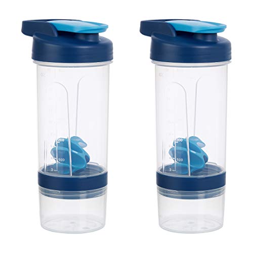 Amazon Basics 20-Ounce Shaker Bottle with Mixer Ball 2-Pack Blue