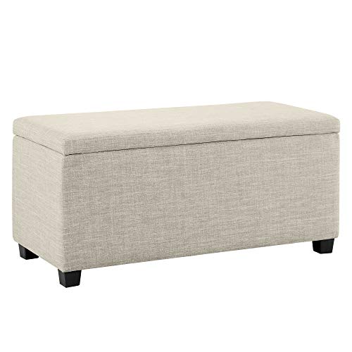 Amazon Basics Upholstered Storage Rectangular Ottoman and Entryway Bench, Beige, 35.5"W x 16.5"D x 17"H