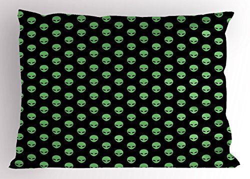 Alien Head Decorative Standard King Size Pillowcase, Fern Green