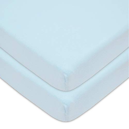 2-Pack Natural Cotton Jersey Knit Portable Crib Sheets, Blue