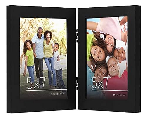 Black Hinged Double 5x7 Picture Frame with Shatter Resistant Glass
