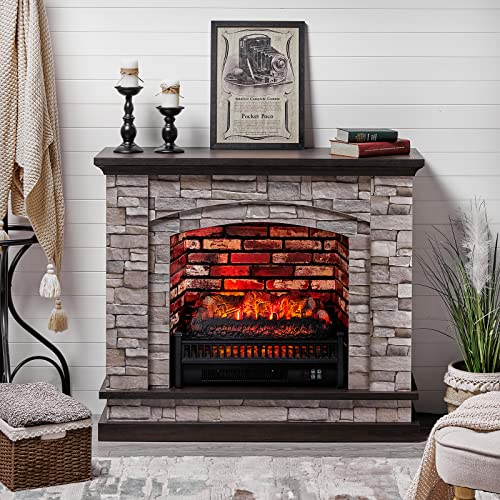 Rustic Electric Fireplace TV Stand with Heater - AMERLIFE