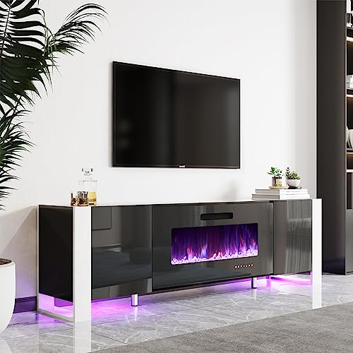 AMERLIFE High Gloss Fireplace TV Stand