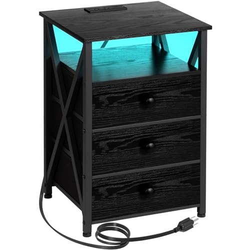 AMHANCIBLE LED Nightstand with Charging Station
