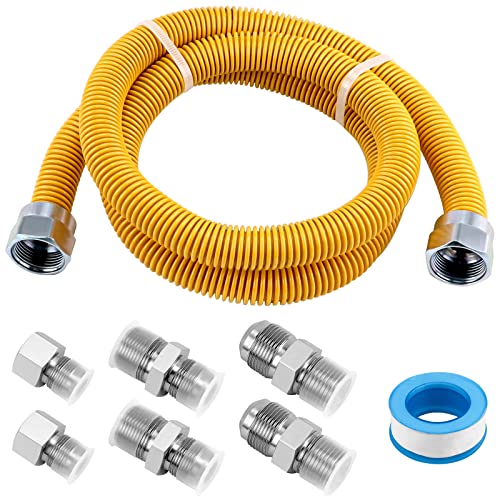 AMI PARTS 48" Flexible Gas Line Kit Yellow Coated, Stainless Steel Connector Set
