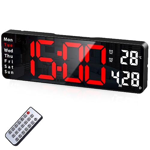 AMIR Digital Clock - Large LED Display Wall Clock with Remote Control and Automatic Brightness