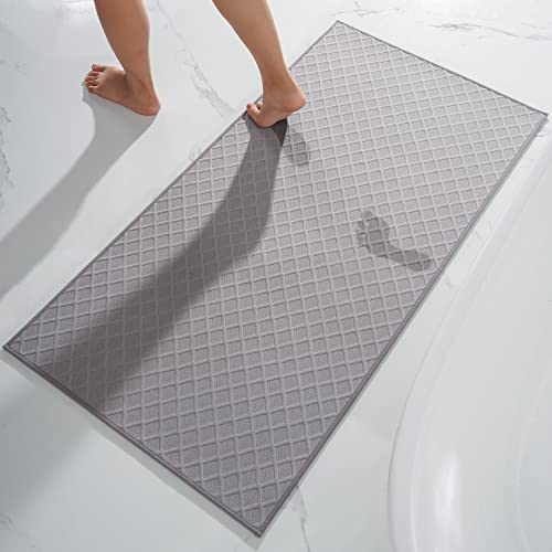 Color&Geometry Super Absorbent Quick Dry Bath Mat- 16x24 Non Slip Grey  Bathroom Rug- Non Shedding Easy Clean Thin Bath Rugs for Bathroom Floor