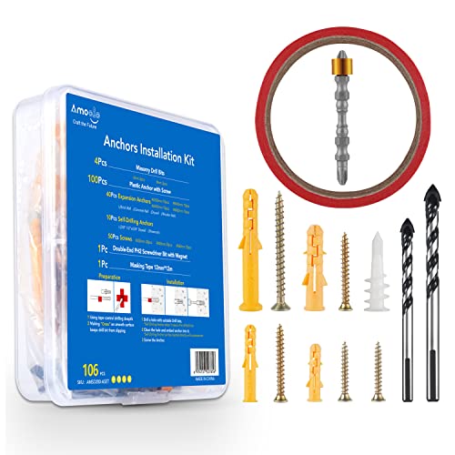 amoolo Concrete Anchors and Screws Assortment Kit with Magnetic Screwdriver Bit