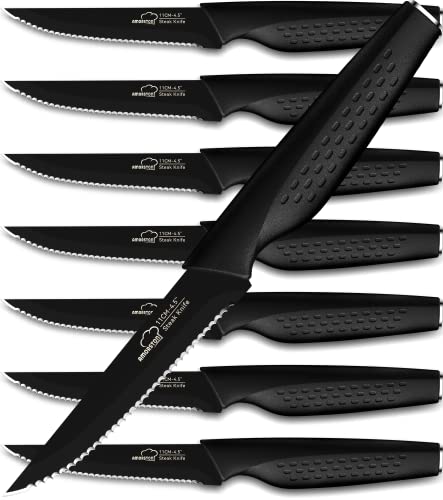 Amorston Steak Knives Set - Elegant Black Set of 8