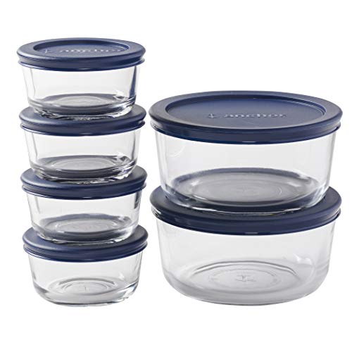 Anchor Hocking Round Food Storage Containers with Blue SnugFit Lids