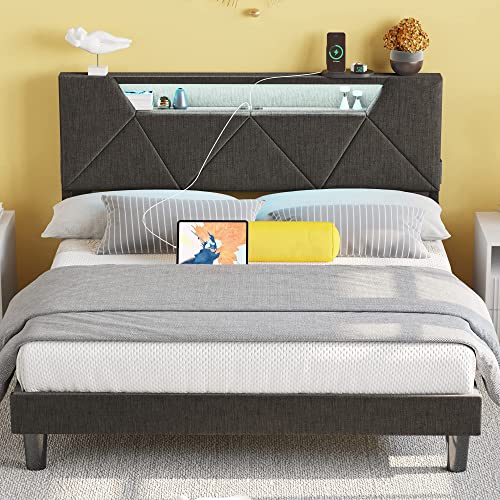 ANCTOR Full Bed Frame with Storage and LED Lights