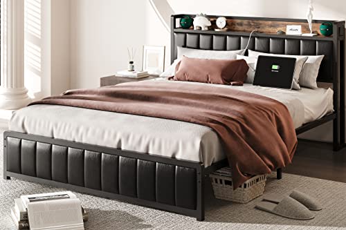 ANCTOR Full Bed Frame with Storage Headboard & Footboard