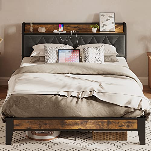 Anctor Full Size Bed Frame With Storage Headboard And Outlets 51rtVoeuoFL 