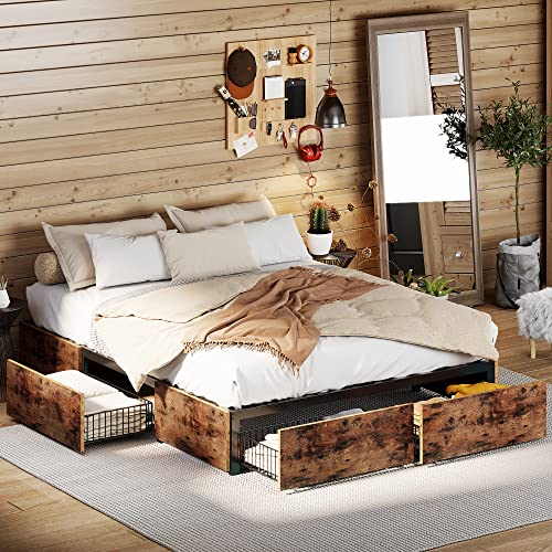 ANCTOR Queen Bed Frame with Storage, Platform Bed with Drawers