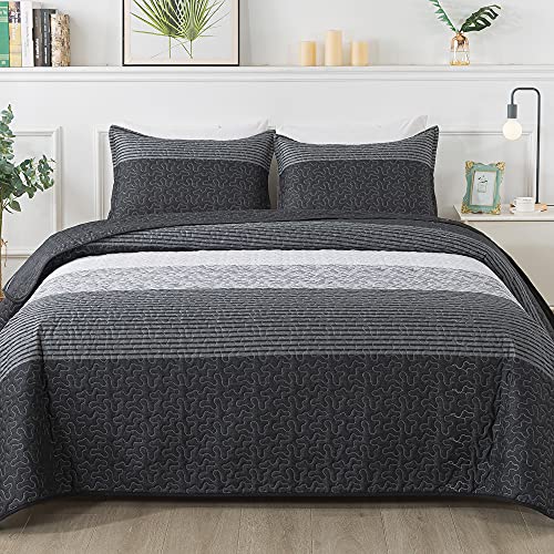 Andency Stripe Quilt - Black and White Patchwork Bedspread