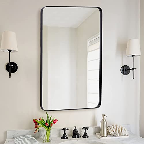 24x36 Inch Black Stainless Steel Bathroom Wall Mirror