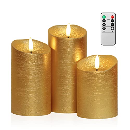 Gold LED Flameless Candles with Timer & Remote, Set of 3