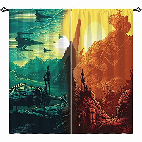ANHOPE Star Wars Curtains - Abstract 3D Aircraft Sunset Print 42x63 Set