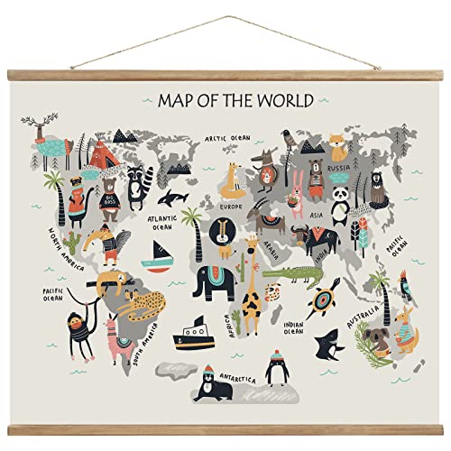 Animal World Map Canvas Wall Art