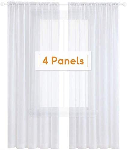 Anjee 4 Panels Sheer Curtains 84 Inch Long Rod Pocket Semi Sheer Voile Drapes