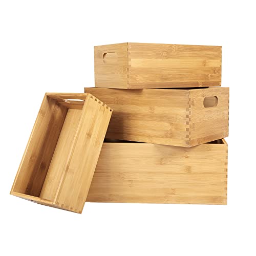 ANMINY Bamboo Storage Bins Set for Kitchen and Closet Organization