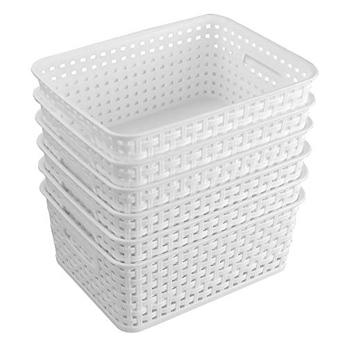 AnnkkyUS 6-Pack White Storage Plastic Baskets