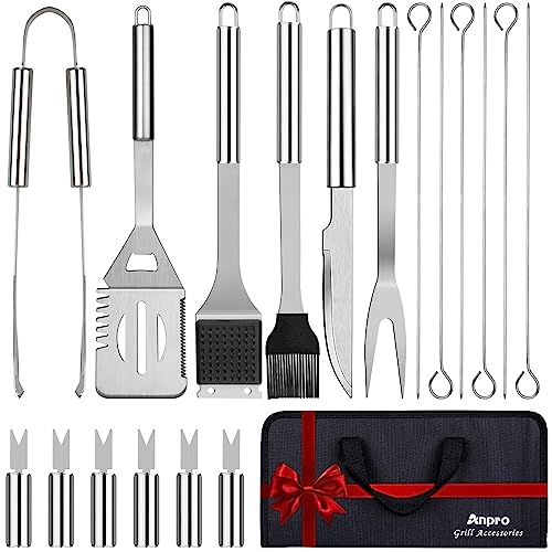 ROMANTICIST 23pc Must-Have BBQ Grill Accessories Set with Thermometer in  Case - Stainless Steel Barbecue Tool Set with 2 Grill Mats for Backyard