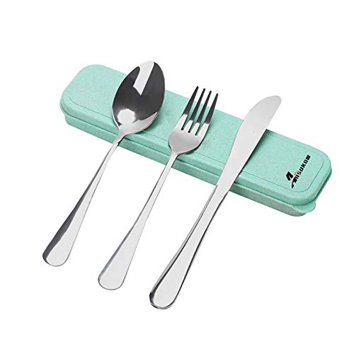 Travel Utensil Set with Storage Case - Reusable Spoon Knife Forks for  Picnics, Camping & Daily Use(Blue)Insulated Lunch BagLunch Box SetPortable