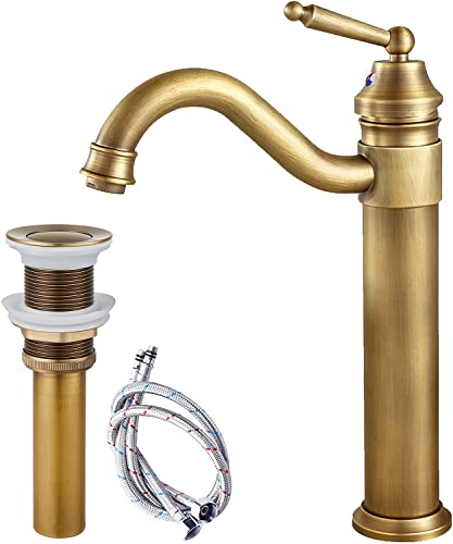 Gotonovo Brushed Brass Single Handle Bathroom Sink Faucet with Pop Up Drain