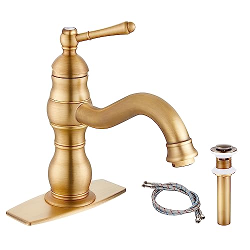 Antique Brass Sink Faucet with Pop Up Drain