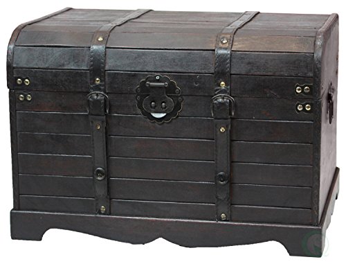 Antique Style Black Wooden Steamer Trunk, Coffee Table