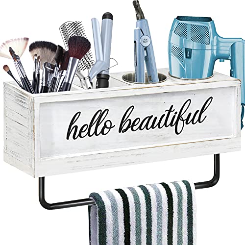 Sunlit 3 in 1 Wall Mount/Countertop/Over Cabinet Door Metal Wire Hair  Product & Styling Tool Organizer Storage Basket Holder for Hair Dryer,  Brushes