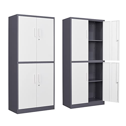 Anxxsu 71" Steel Metal Storage Cabinet with 2 Adjustable Shelves - Grey White
