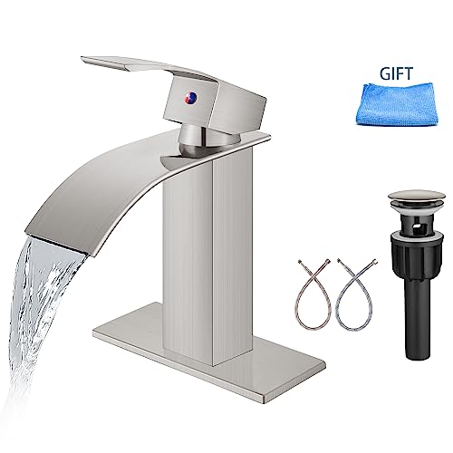 Aolemi Brushed Nickel Waterfall Spout Bathroom Faucet