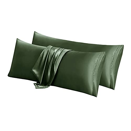Aormenzy Woodland Green Satin Body Pillow Covers, 20x54 Inches - Set of 2