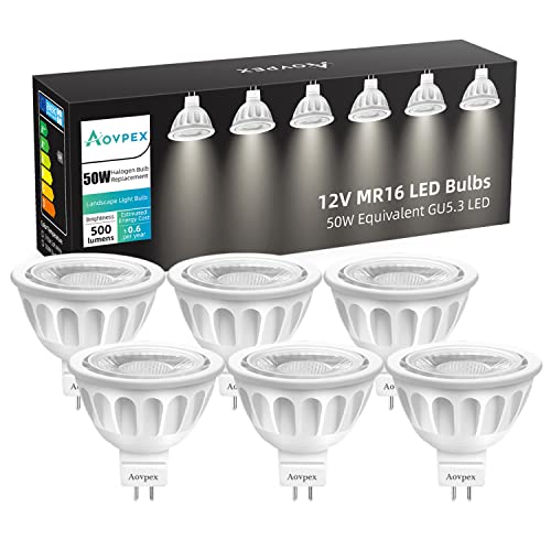 Aovpex 6Pack MR16 LED Bulbs - 12V 5W Warm White GU5.3 Non-Dimmable