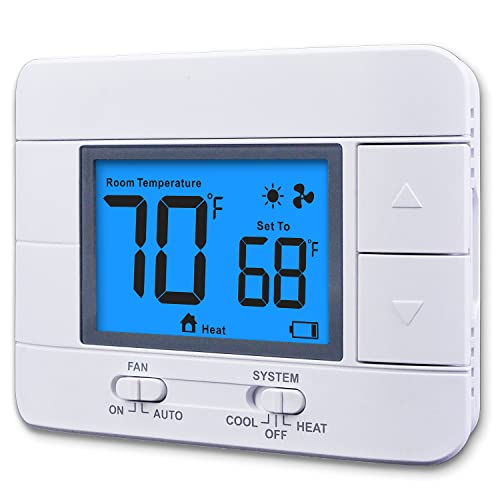 Aowel Non-Programmable Thermostat for Home 1 Heat/ 1 Cool, with Room Temperature & Humidity Monitor, 5.0 sq. in LCD Blue Backlit Screen