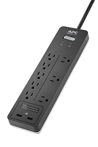 APC Power Strip with USB, 2160 Joules, Flat Plug, 8 Outlets