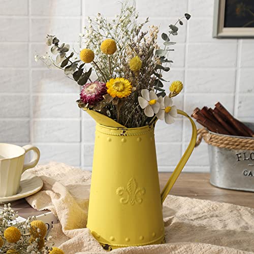 APSOONSELL French Style Shabby Chic Vase Metal Flower Vase Vintage Jug Rustic Farmhouse Decor for Home, Yellow