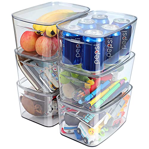 6-Pack Clear Storage Bins with Lids - Refrigerator and Pantry Organizer