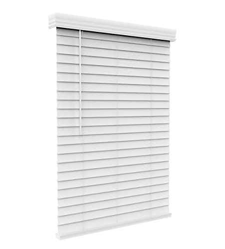ARLO BLINDS Faux Wood Blinds, 2" Cordless Horizontal Blinds with Crown Valance, 22.5" W x 48" H, White